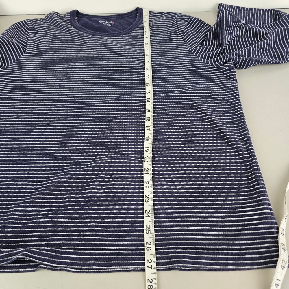 UNTUCKit Lambert Mens XL Navy Blue Striped Long Sleeve Cotton T-Shirt 40810 - Picture 7 of 8